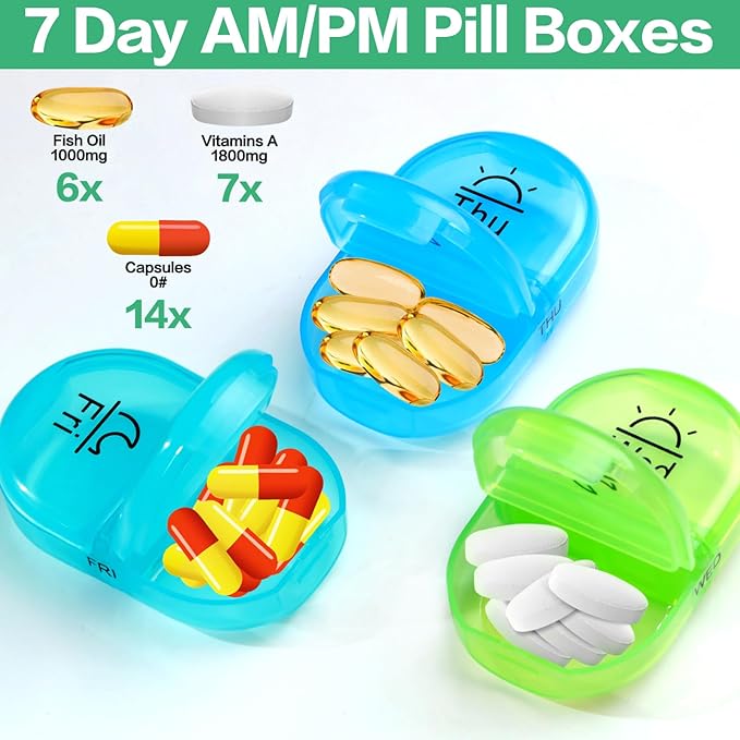 Serfeymi Weekly Travel Pill Organizer 2 Times A Day AM PM Upgraded Rainbow Pill - Image 4