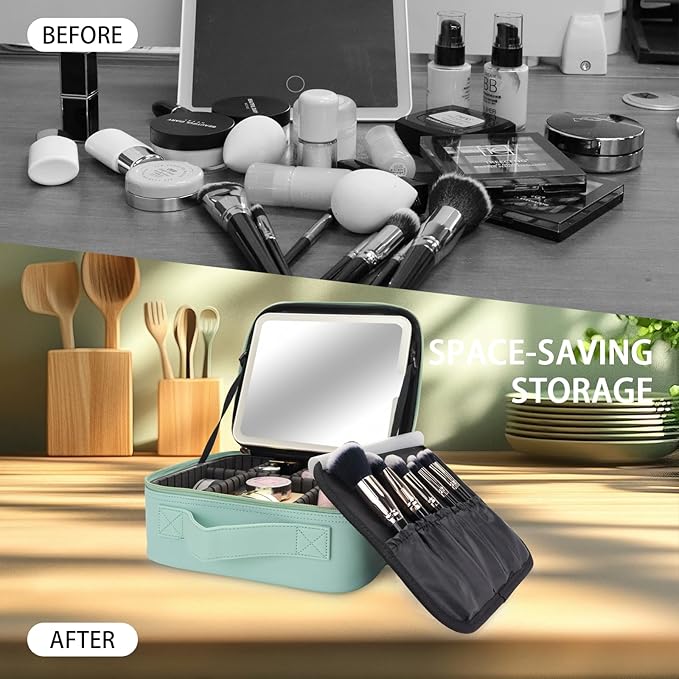 Makeup Bag with Led Mirror, Travel Makeup Organizer with 3 Color Setting - Image 7