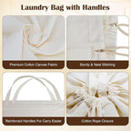 Canvas Laundry Bags with Handles & Rectangular Base, 90L Extra Large Heavy Duty - Image 5