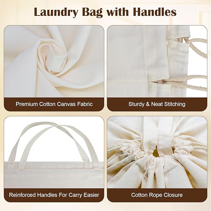 Canvas Laundry Bags with Handles & Rectangular Base, 90L Extra Large Heavy Duty - Image 5