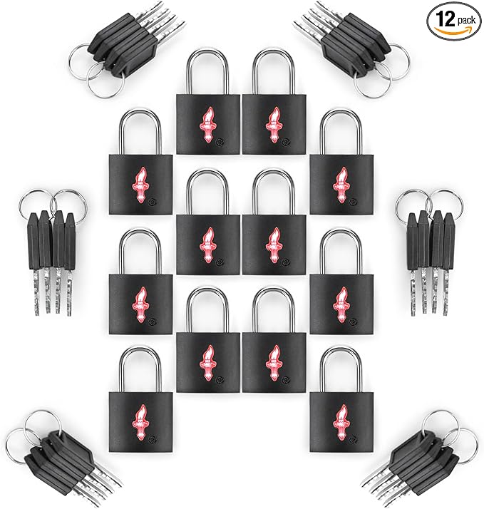 12-Pack Black Neon Square TSA Approved Luggage Lock by Colorfullife
