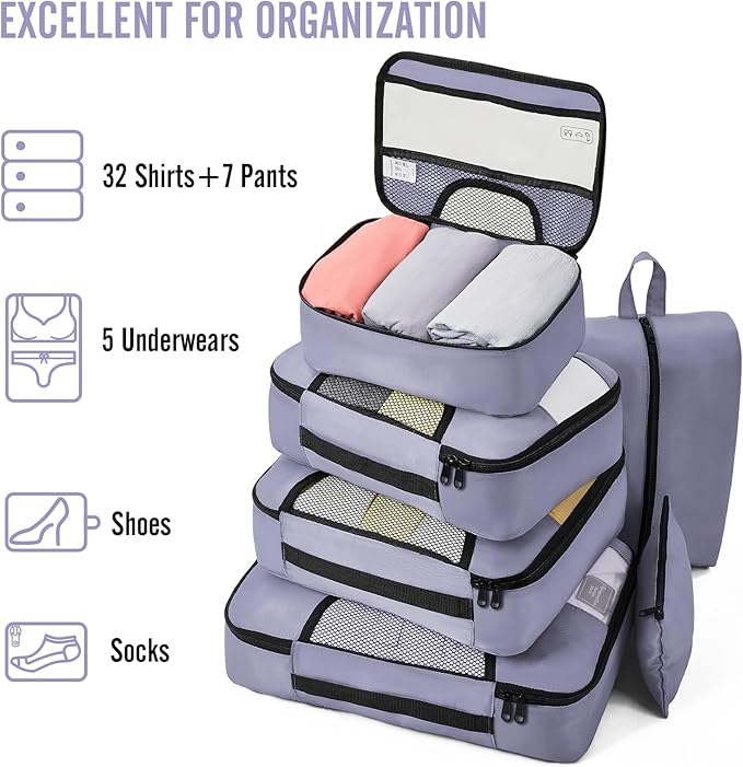 Veken 8 Set Packing Cubes for Travel Essentials, Suitcase Organizer Bags in 4 - Image 5