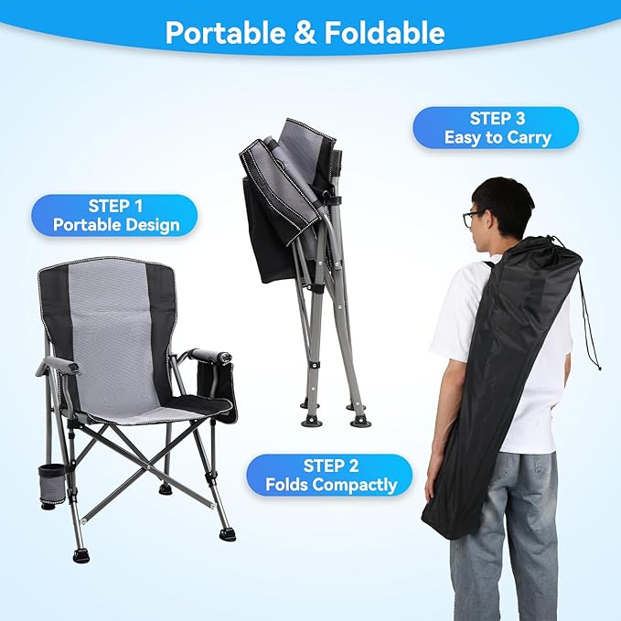 Camping Chair for Adults Heavy Duty Outdoor Patio Lawn Chairs Portable Support - Image 5