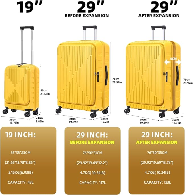 2 Pieces 19/29 Luggage Sets, 19 Inch Carry On Luggage - Image 2