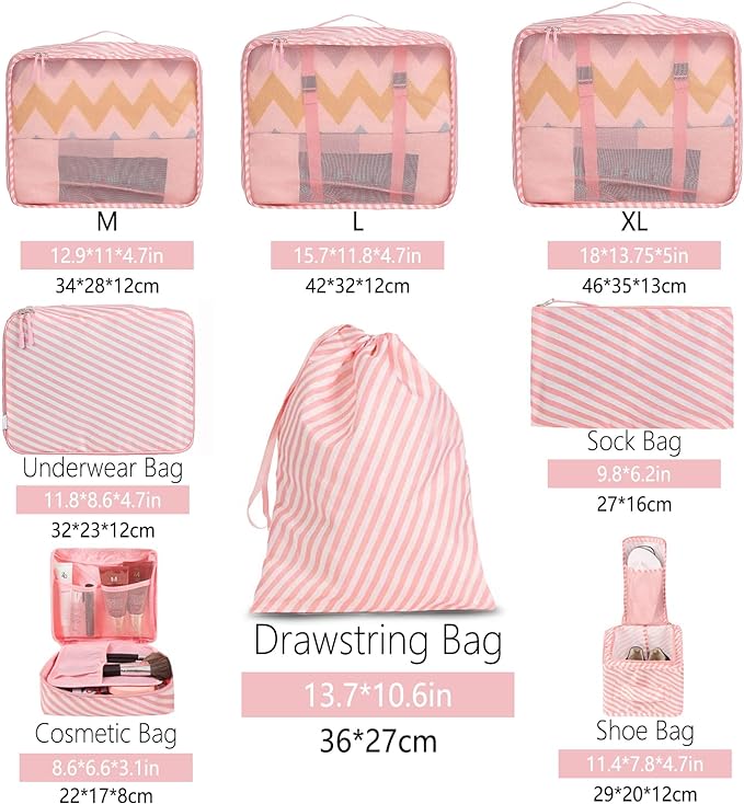 BAGAIL 8 Set Packing Cubes Luggage Packing Organizers - Image 2