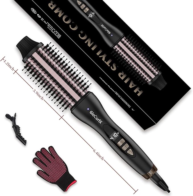 1 1/2 inch Heated Round Brush, 3-in-1 Ceramic Hair Curler Straightener and Volumizer with Negative Ions, Electric Styling Brush Curling Iron for All Hair Types
