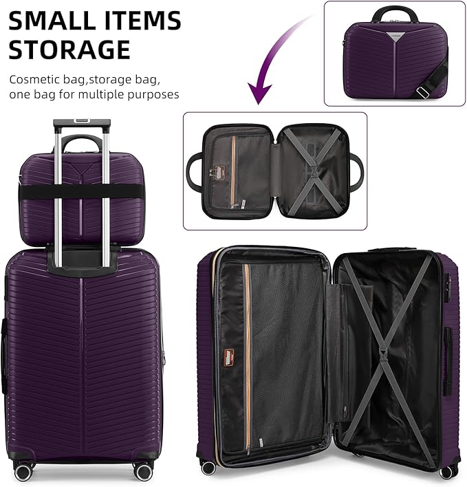 LEAVES KING LARVENDER Luggage Sets 5 Piece, Expandable PP Suitcase - Image 8