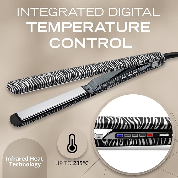 Corioliss C3 Hair Straightener Flat Iron Professional for Hair Titanium Plates Control Temperature Women (Zebra Silver Soft Touch)
