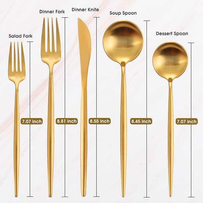 Matte Gold Silverware Set, IBIILII JEFF 40 Pieces Stainless Steel Flatware - Image 2