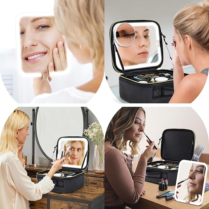 Travel Makeup Bag with Magnetic Removable Lighted Mirror, Cosmetic Bag - Image 5