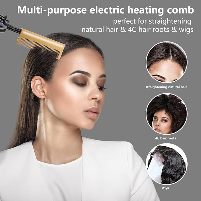 Dan Technology 500℉ hot Comb,60 Min Auto-Off Hair Straightener Comb,7 Temperatures Adjustable Ceramic hot Comb,Electric Pressing Comb for Natural Black Hair