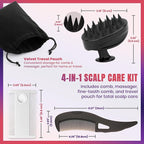Dandruff Comb and Scalp Massager Set - (4 Piece Set) Exfoliating Hair Tool Kit with Fine Tooth Comb, Silicone Scrubber, Travel Case - Flake & Buildup Removal for Men, Women, Kids - All Hair Types