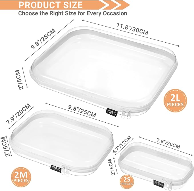 6 Pack Clear Hard Shell Zipper Case, See-Through Hard Plastic Organizer Pouches - Image 3