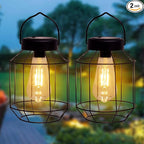 Solar Lights Outdoor Waterproof, Solar Lantern 2 Pack, Metal Hanging Outdoor by Livinlarge