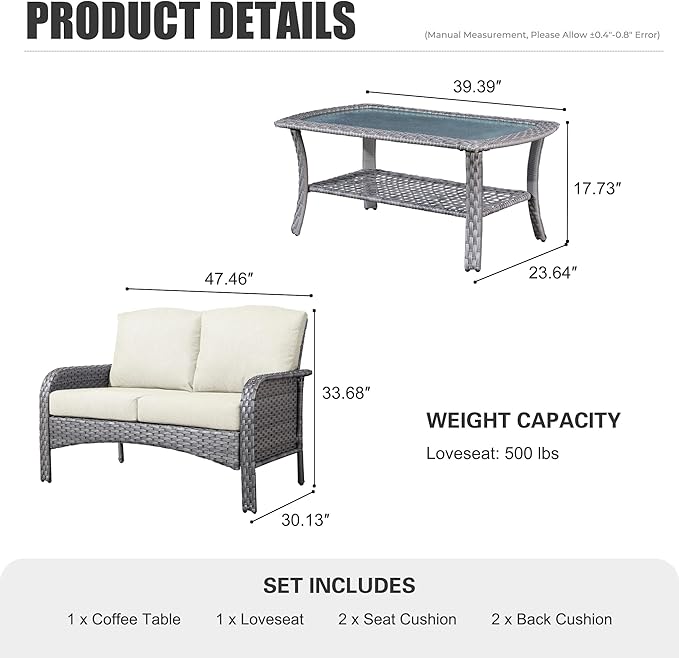 HOOOWOOO Patio Furniture Set, Outdoor High Back Loveseat Set, All Weather - Image 6