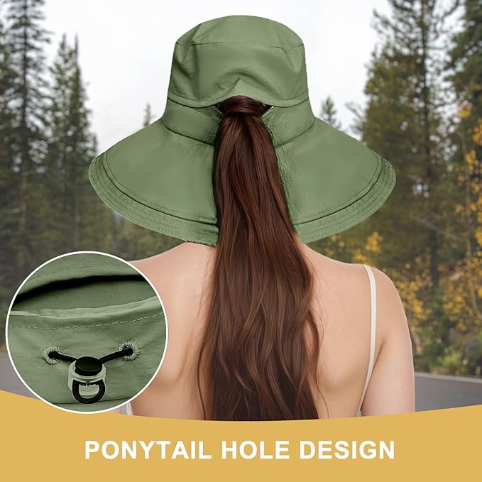 Sun Hats for Women Wide Brim Ponytail UV Protection Beach Hat Packable - Image 6