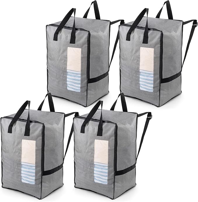 TAILI 4 Pack Gray Moving Bags w/Adjustable Backpack Straps, Moving Supplies by TAILI