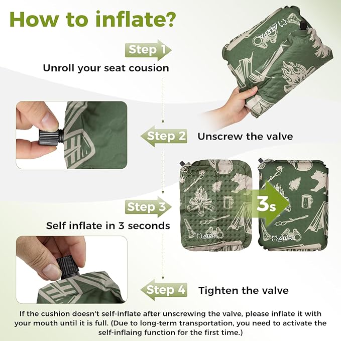 ATEPA Inflatable Stadium Seat Cushion, Self-Inflating Memory Foam Stadium Seats - Image 4
