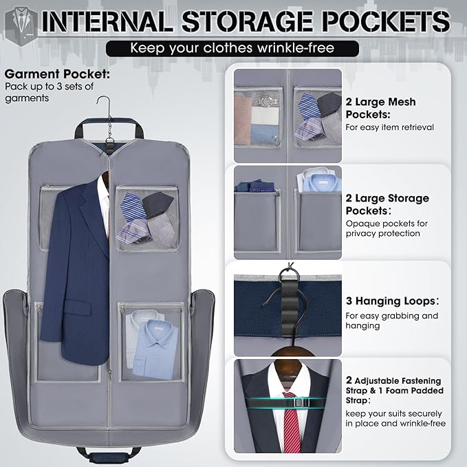 RAINSMORE Garment Bags for Travel Carry On Garment Bag for Hanging Clothes - Image 2