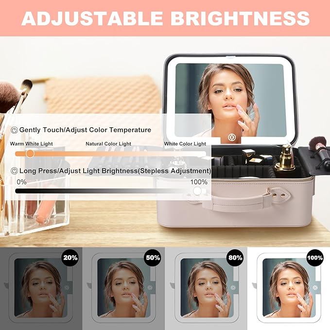 Mocado Travel Makeup Bag with LED Lighted Mirror, Makeup Case with 3 Color - Image 6