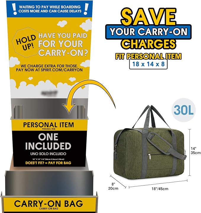 For Spirit Airlines Personal Item Bag 18x14x8 Foldable Travel Duffel Bag Tote - Image 2