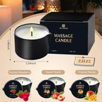 3 Pack Massage Oil Candles 2.35oz Low Temp Massage Candle Wax 3 Scent Spa Therapy Body Oil Valentines Gifts for Relaxation, Couples, or Self-Care (Sweet Peach, Passion Raspberry, Tropical Mango)