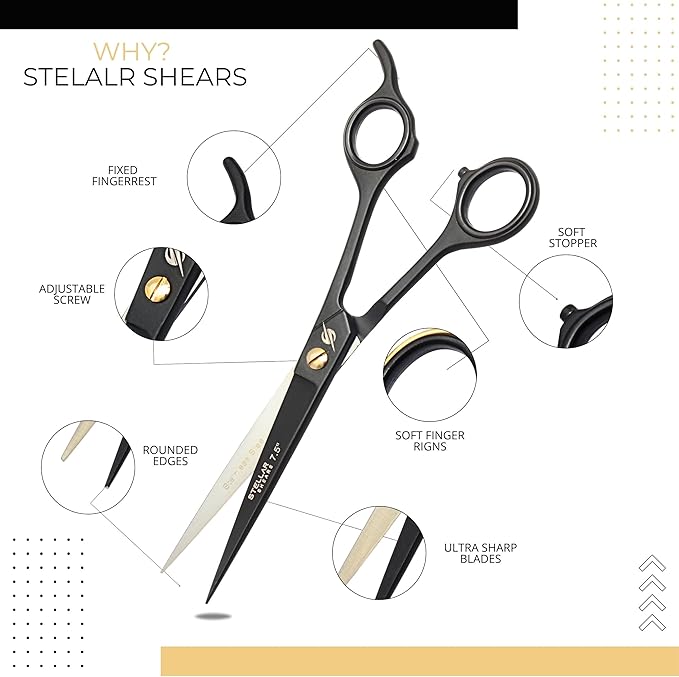Professional Hair Cutting Scissors 7.5” – Premium Japanese Stainless Steel Barber Shears for Men, Women, Kids & Pets – Precision Haircut Scissors for Salon & Home Use – Black