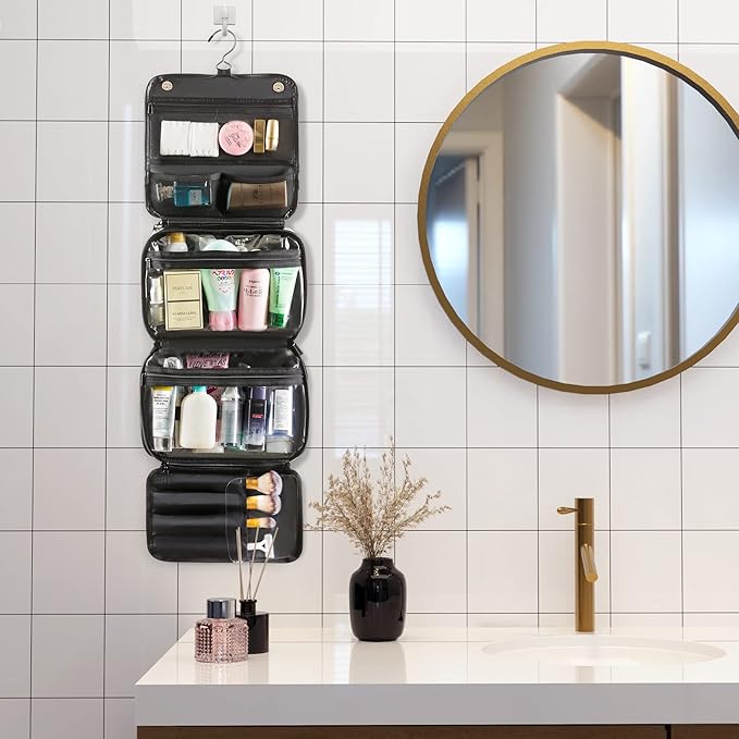 Elviros Hanging Toiletry Bag Removable Travel Bag PU leather Makeup Cosmetic - Image 8