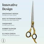 ANDUSTRIAL - Professional Hair Cutting Pet Grooming Scissors/Shears For Cats, Dogs - Premium Carbon Steel Quality - Smooth And Sharp - 8.5 Inch, Half Gold & Half Black