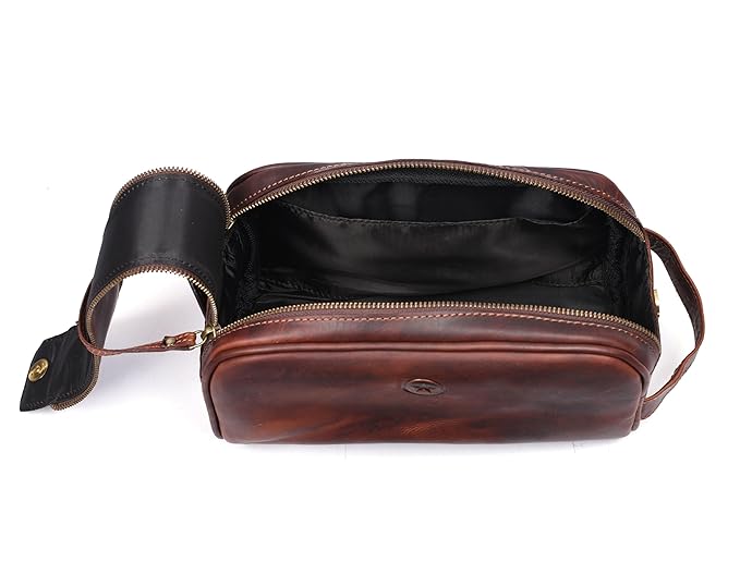 10" Premium Leather Toiletry Travel Pouch - Image 7