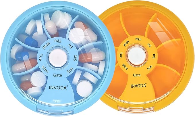 INVODA Weekly Pill Organizer 7 Compartment Rotating Pill Box by INVODA