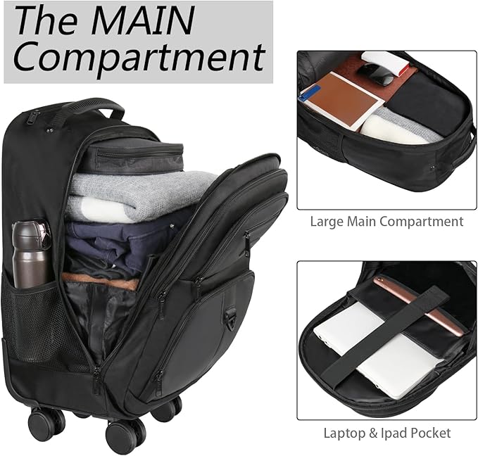 MATEIN Rolling Backpack with 4 Wheels, 17 inch Roller Travel Laptop Backpack - Image 3