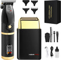 HIENA PRO Hair Trimmers and Foil Shaver for Men Kit,Men Professional Cordless Barbers Hair Clippers with LCD Display,Black Gold Zero Gapped Hair Trimmer, Double Foil Shaver