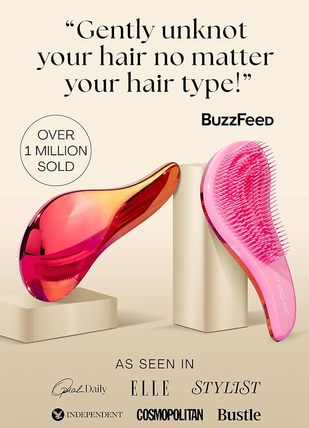Lily England Detangler Hair Brush for Curly, Thick, Straight & Natural Hair - Gentle Detangling Brush for Women, Kids & Toddlers with Flexible Bristles - Smooth Hairbrush for Wet & Dry Hair, Ombre