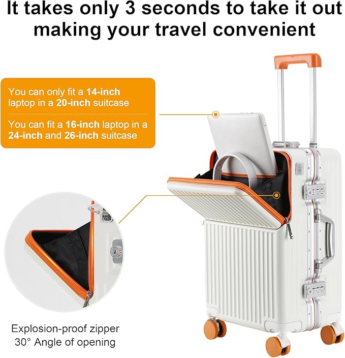 Hard Shell Luggage 20 Inch Travel Luggage, PC+ABS Aluminum Frame, Lightweight - Image 7