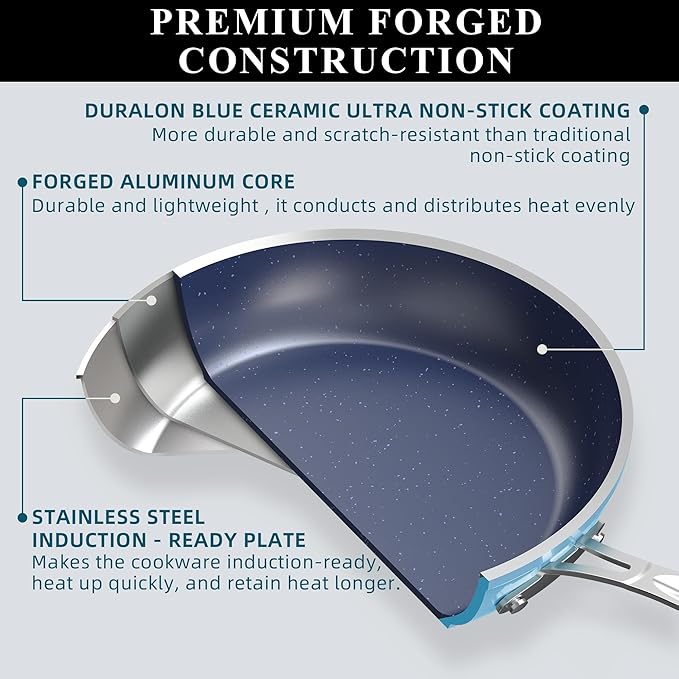 Nuwave 9pc Cookware Set Healthy Duralon Blue Ceramic Nonstick Coated, Diamond - Image 3