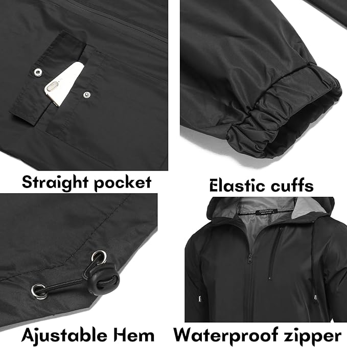COOFANDY Men's Long Raincoat Ligtweight Rain Jacket Waterproof Outdoor Jackets - Image 5