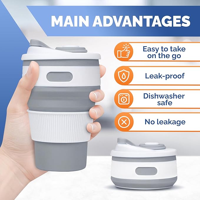 2-Pack Collapsible Coffee Cup Reusable – 12oz Leakproof Travel Coffee Mug - Image 4