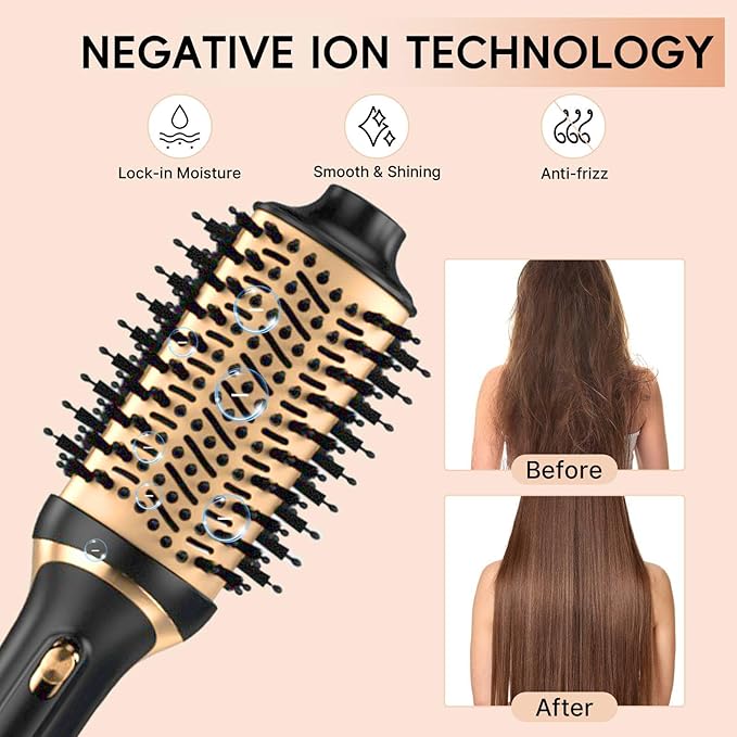 Hair Dryer Brush Set, Multifunctional Hot Air Brush for Salon Blowouts, Negative Ion Technology & Quick Drying, Shiny and Less Frizz, Black Gold