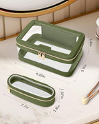 Travel Clear Makeup Bag with Makeup Brush Bag, Leather Makeup Case Toiletry Bag - Image 5