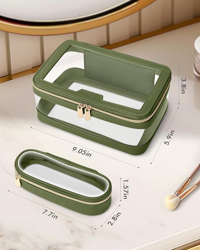 Travel Clear Makeup Bag with Makeup Brush Bag, Leather Makeup Case Toiletry Bag - Image 5