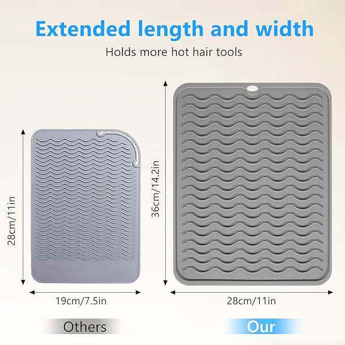 Quccefods Heat Resistant Mat Oversize Curling Iron Mat Silicone Hot Hair Tools Mat for Hair Straightener,Flat Irons,Hair Styling Tools Countertop protection Portable Travel Mat 14.2" x 11"