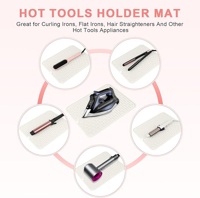 Oversize Silicone Heat Resistant Mat for Curling Irons, Flat Irons, Hair Straighteners and Hot Hair Styling Tools, Portable Hot Tools Cover Pad for Travel Vanity Salon(14.2" x 11.0")