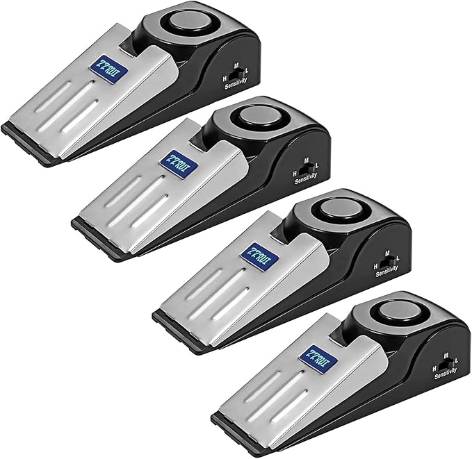 ZZRUI Door Stop Alarm with 120dB Siren, 4 Pack Portable Security Door Stopper by ZZRUI