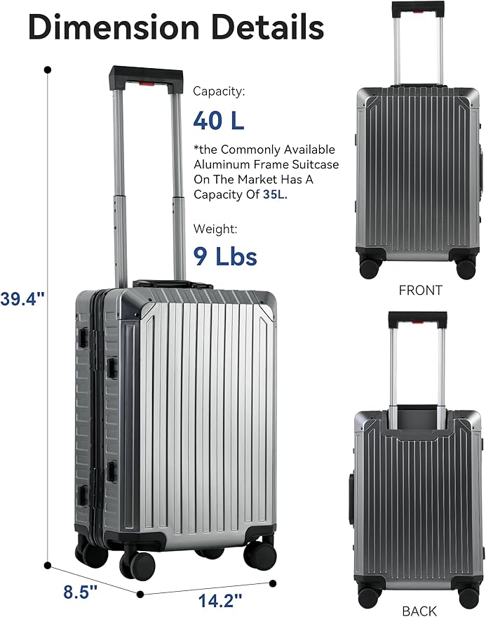Mvst Luggage Premium All Aluminum Magnesium Carry On 20'' Lightweight Metal - Image 7