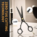 Purple Dragon 5.5 inch Hair Cutting Scissors Set with Razor, Leather Scissors Case, Barber Hair Cutting Shears Hair Thinning/Texturizing Shears for Professional Hairdresser or Home Use (Black)