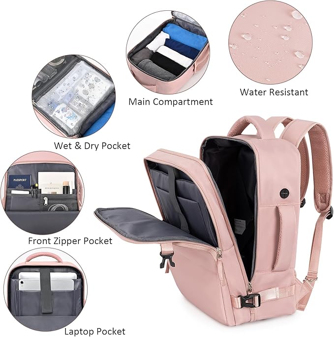 Travel Backpack for Women Men, Travel Laptop Backpack w/USB Charging Port - Image 4