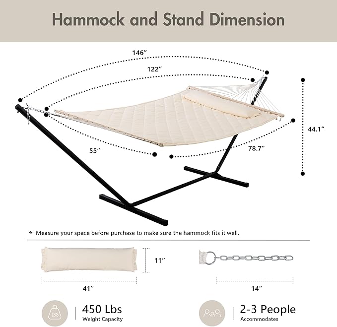 ANOW Outdoor Hammock with 12 Feet Heavy Duty Steel Stand, Two Person Hammock - Image 6