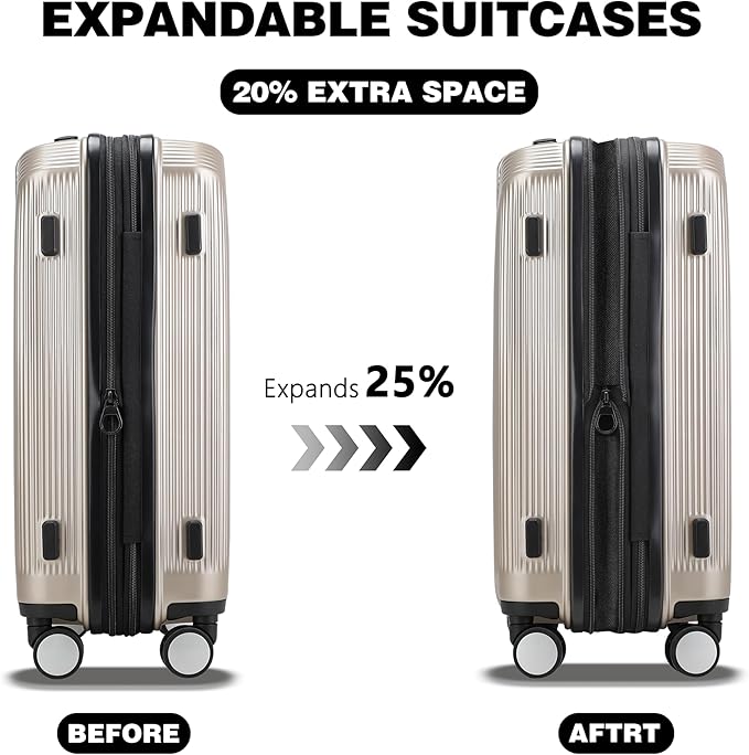20 Inch Lightweight Expandable Carry On Luggage, PC Hardside Suitcase - Image 3