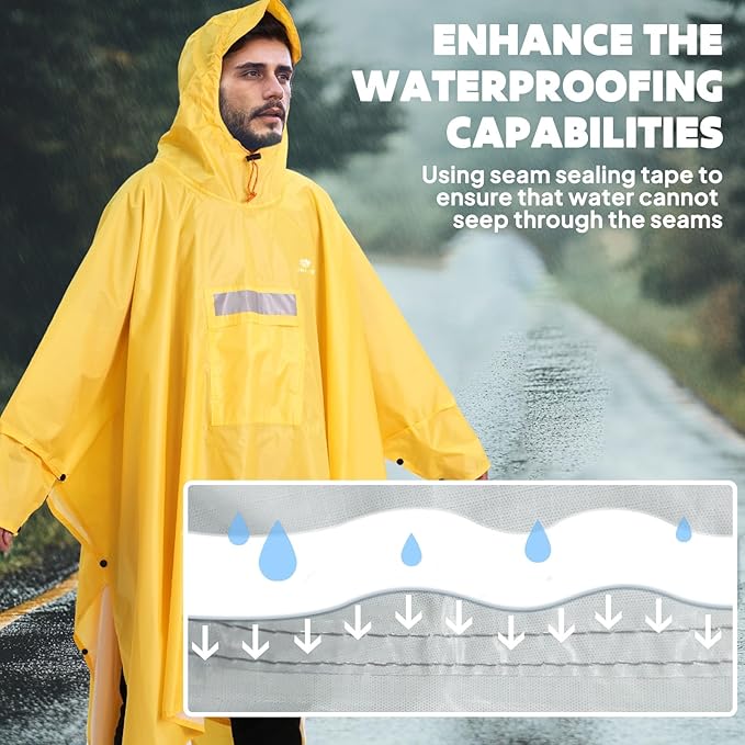 ANYOO Hooded Rain Poncho for Adults Waterproof Lightweight Rain Coat for Men - Image 5